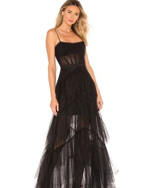 BCBGMaxAzria Black Sheer Corset Tulle Maxi Dress